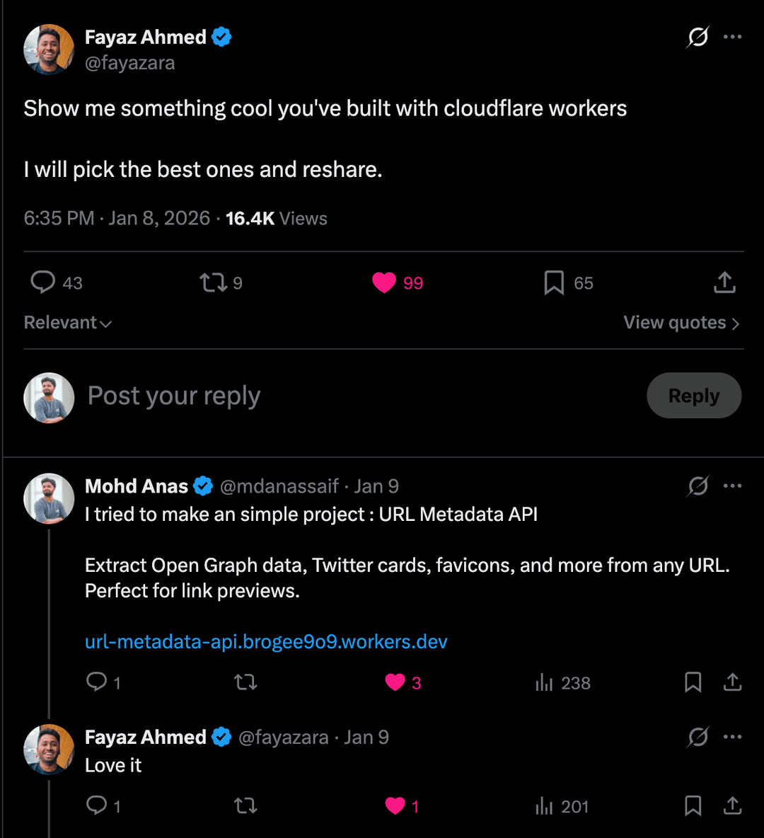 The tweet from Fayaz that brought attention to the project